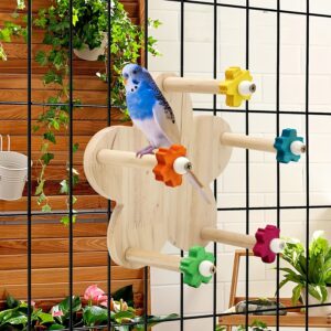 [Rotating Ferris Wheel Parrot Toy] Solid Wood Rotating Ferris Wheel Parrot Toy - Bearings Perch Stand for Cage Play, Bird Toys